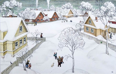 Yuri Lebedev.Snezhny paradise - winter, yuri lebedev, village, ice, christmas, snow