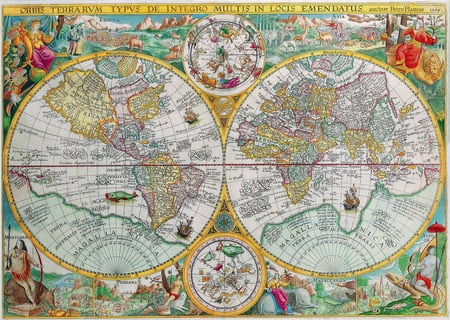 Old map of the Globe - globe, detailed, old, map