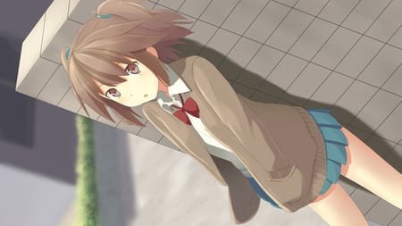 Nice - short hair, brown eyes, momo no kanzume, original, seifuku, brown hair