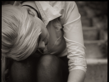 ~~~ - woman, photography, sad, bw, blonde