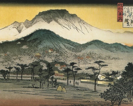 Hiroshige - Evening View of a Temple in the Hills - japan, woodblock, ukiyo-e, 19th century, print