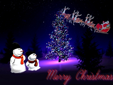 Snowman'sNight - snowman, purple, tree, 2012, christmas, merrychristmas