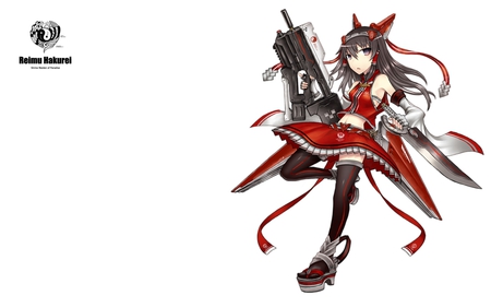 Reimu Hakurei - white, red, hakurei, reimu, black, gun, girl