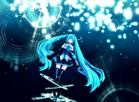 Hatsune Miku - tie, pretty, artistic, twin tail, light, uniform, stunning, headphones, nice, program, leggings, hot, thighhighs, beauty, virtual, cg, white, cute, aqua eyes, song, outfit, sexy, vocaloid, anime, blue, amazing, twintail, hatsune miku, microphone, music, aqua, stockings, art, idol, anime girl, skirt, beautiful, singer, girl, cool, black, glow, miku, awesome, diva, digital, aqua hair, thigh highs, hatsune, vocaloids, headset