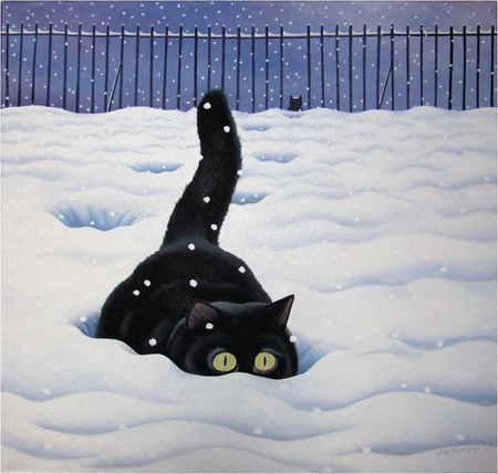 By Vicky Mount - ice, drawing, kitten, vicky mount, snow, arty, tail, cat