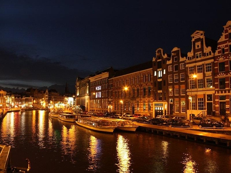 City in Amsterdam - sky, water, amsterdam, night