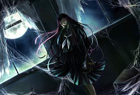 I've wait too long - moon, anime, anime girl, dress, girl, night, scary, smile, school girl