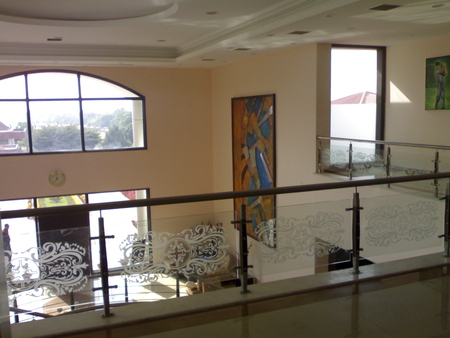 Inside the Club House - painting, roof, glass, railing