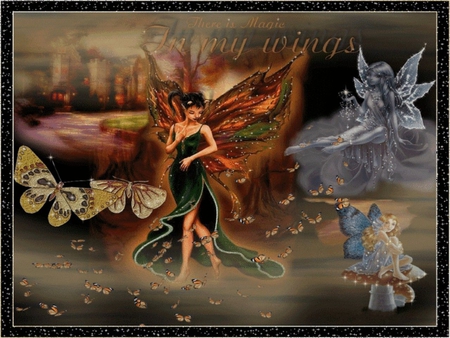 GREEN FAIRY - fairies, magic, green, wings, butterflies, females