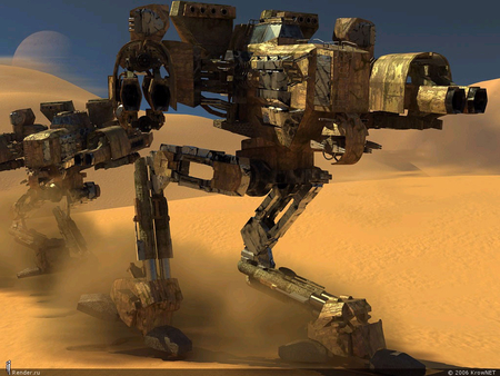 mechs - sand, shadows, planet, blue sky