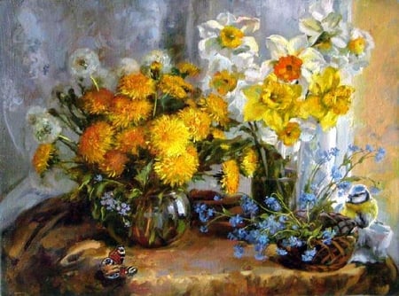 By E. Kalinovskaya - painting, art, e kalinovskaya, still life, flower