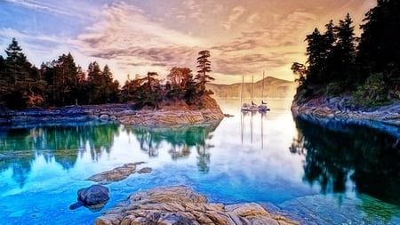 Blue Lake - reflections, water, lake, trees