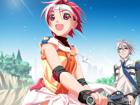 Popotan-Beautiful Day - popotan, bike, anime, sunshine, guy, mai, other