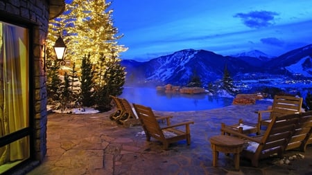 Mountain View - lake, terrace, mountains, sky