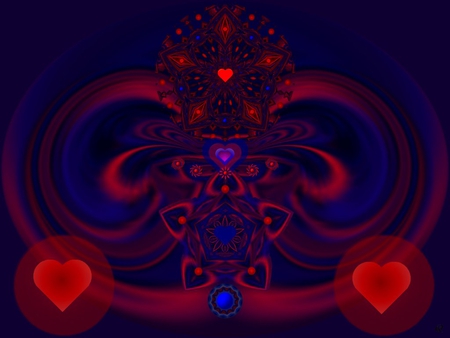 Blue Hearts in Motion - eye candy, collage, 3d, fractal, abstract