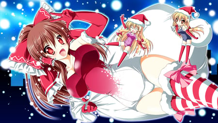 Hakurei Reimu Christmas Wall - game, anime, girl, christmas, touhou, classic, reimu, new, wall