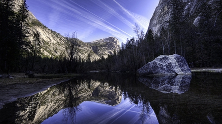 Purple Sky - mountains, sky, lake, trees