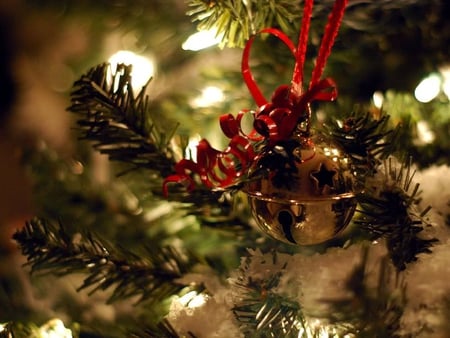 Christmas Bell - ribbon, tree, bell, christmas