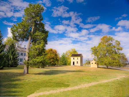 Shaker Village - village, sky, house, grass