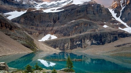 Snowy Hills - snow, lake, hills, trees