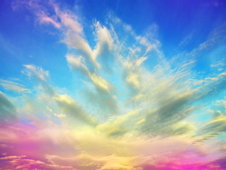 Colorful sky - sky, pink, clouds, beautiful, yellow, blue, colorful