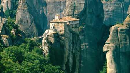 You've Got To Be Kidding! - monastery, trees, canyon, cliff, house