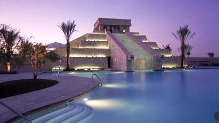 Beautiful Pool - palms, water, pool, building