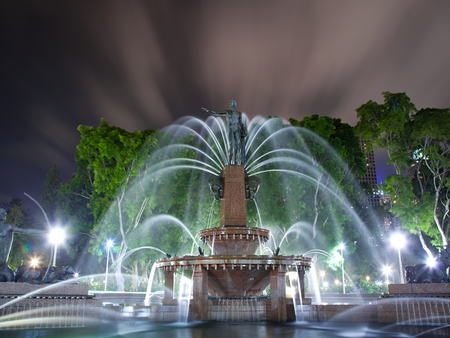 Fountain - light, water, night, park, garden