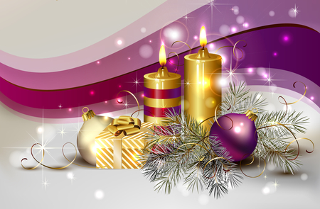 Magic Christmas - nice, new year, beauty, gift, candles, delicate, balls, purple, box, pretty, cool, holiday, golden, ribbon, candle, soft, winter, ball, lovely, christmas, gold, happy new year, merry christmas, pink, beautiful, colors, decoration, elegantly