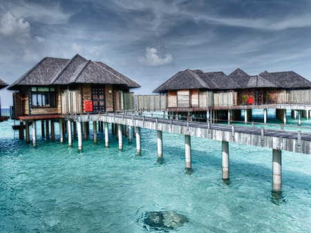 Rest - house, blue, sea, sky, bridge