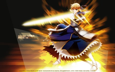 Break the Darkness - saber, anime, anime girl, fate zero, girl, sword, servant saber, armor, weapon, fate stay night