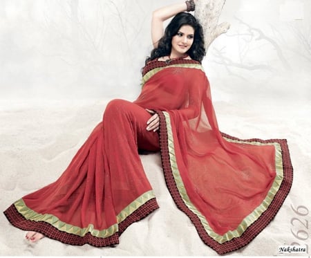 Zareen Khan - saari, beauty, nice, red