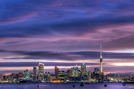 Auckland In the Pink - auckland, sky, new zealand, harbour, city, nz, skytower