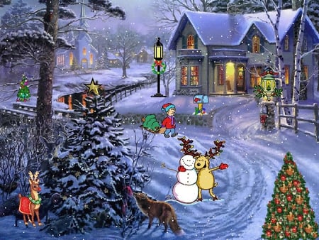 ♥♫ Happy Holidays ♥♫ - village, scenery, painted, holyday