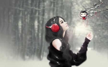 Gentle Touch - winter, snowflakes, snow, girl, forest, cg, fantasy, woman, art