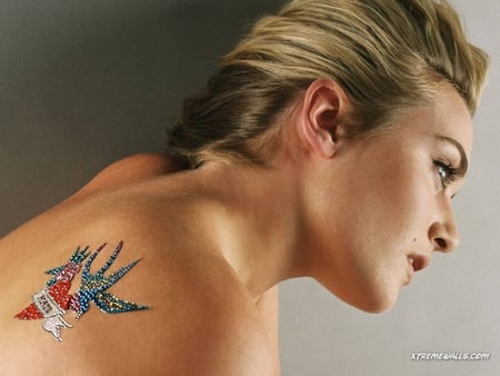 Kate Winslet - actress, female, blonde hair, blue eyes, cute tattoo