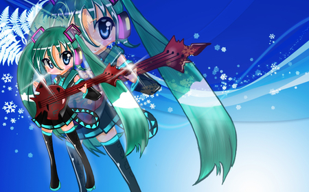 Merry Christmas Miku - anime, snow, merry, christmas, guitar, manga, miku, chibi, adorable, hatsune