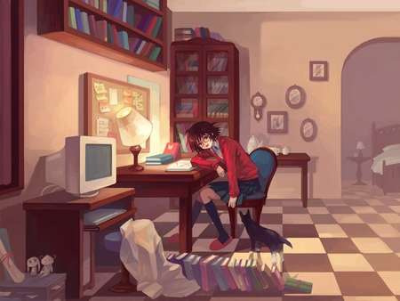 I was bored - boring, room, anime, girl, sleeping