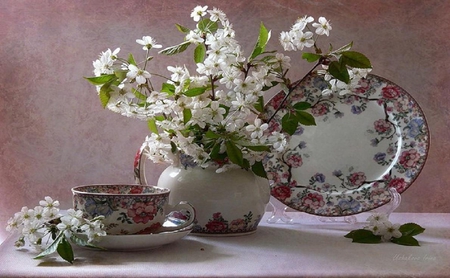 Flower still life. - flower, saucer, plate, still life, cup