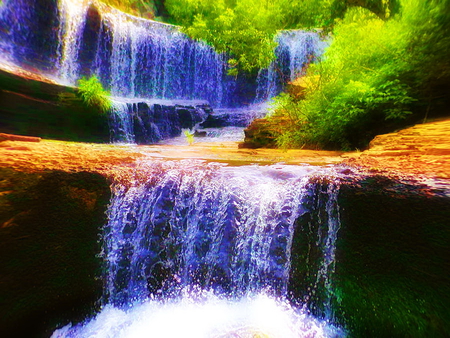 Double waterfall - double, water, nature, waterfall, summer, beautiful