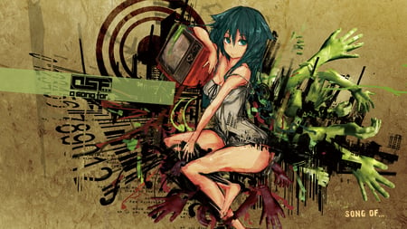 ASF - hands, uhki, vector, hair, art, saya, green, tv, grunge, uta