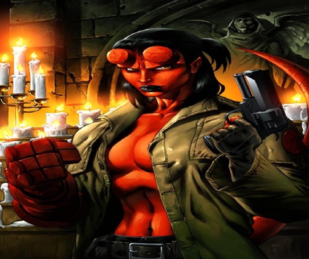 Hellgirl (Comic) - gun, hero, red, demon