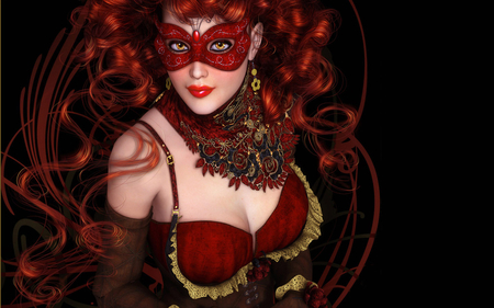 pretty woman in her red mask - woman, face, pretty, mask, red, wp, dn