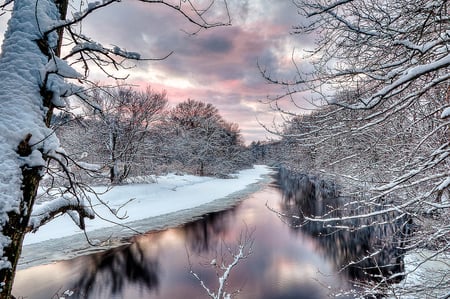 Beauty of winter - beauty, sky, landscape, background, trees, water, winter, nature, white, amazing, reflection, clouds, snow, river, beautiful, silence