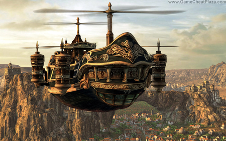 Fantastic Flight - ship, flight, fantasy, landscape