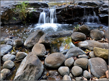 Tiny Waterfalls - stream, rock, waterfall, river