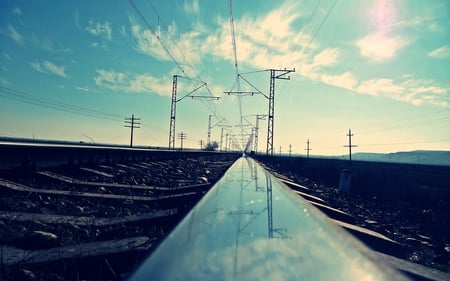 Railroad Tracks - afternoon, clouds, tracks, railroad, blue sky