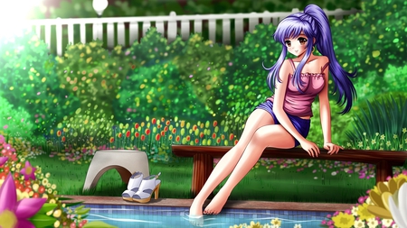 Anime resting on a bench - student, anime, girl, bench, young