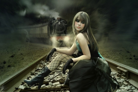 The Train And The Girl - train, dark, girl, black