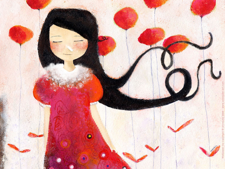 Anne Julie - beautiful, girl, dream, drawing, picture, red, woman, anne julie, dreamy, young, other